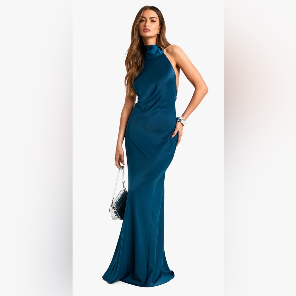 Boohoo Teal One Shoulder Dress